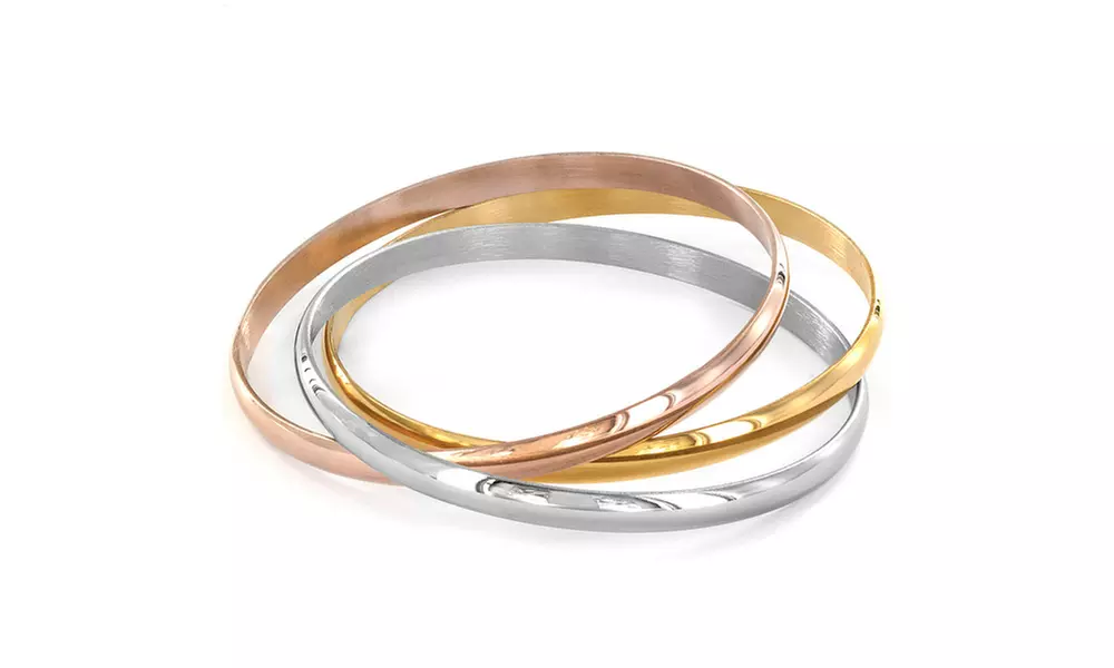 Stainless Steel Tri-Color Bangle Bracelet (Set of 3) - Primary Image