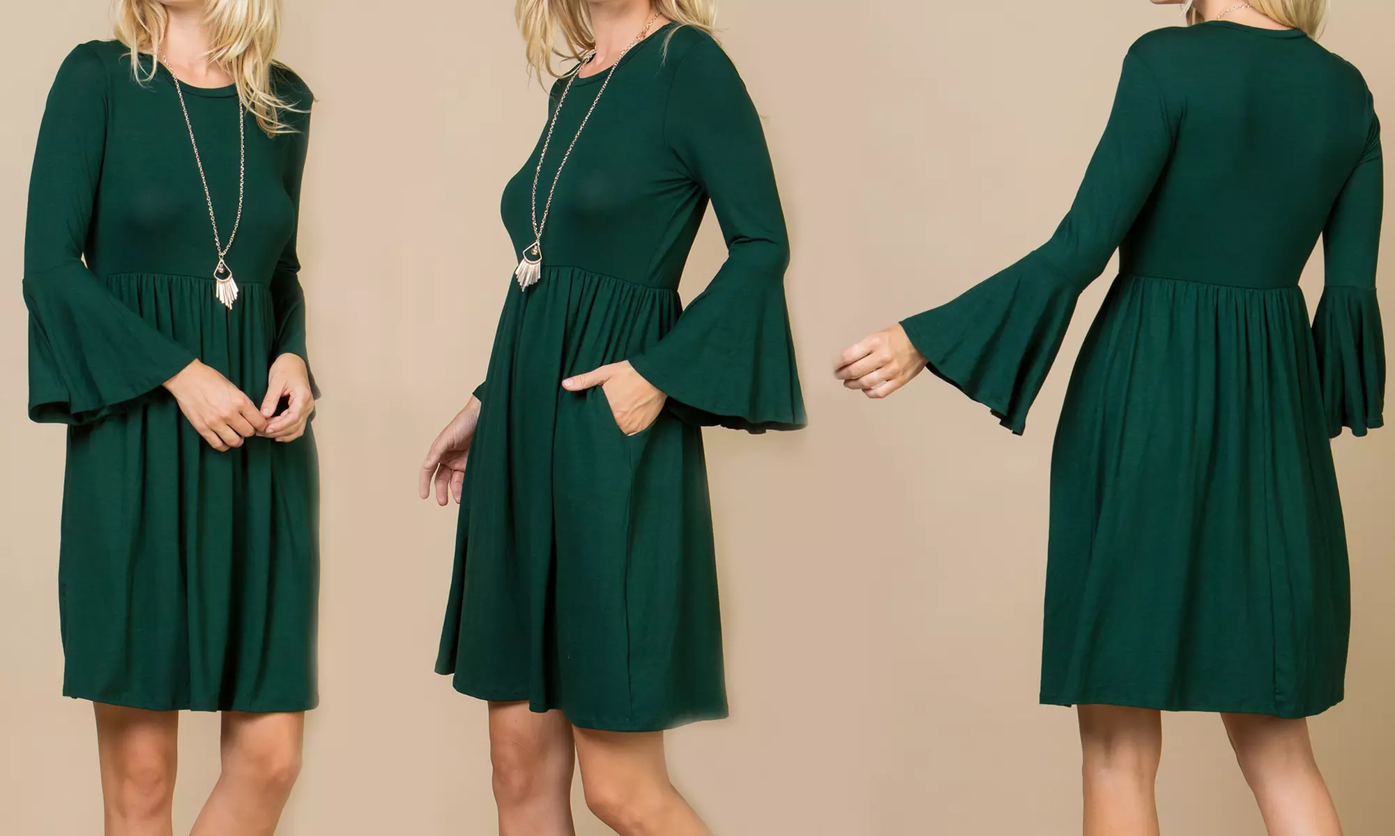 Acting Pro Solid Ruffled Bell Sleeves Dress with Pockets. Plus Sizes Available. - Second Medium