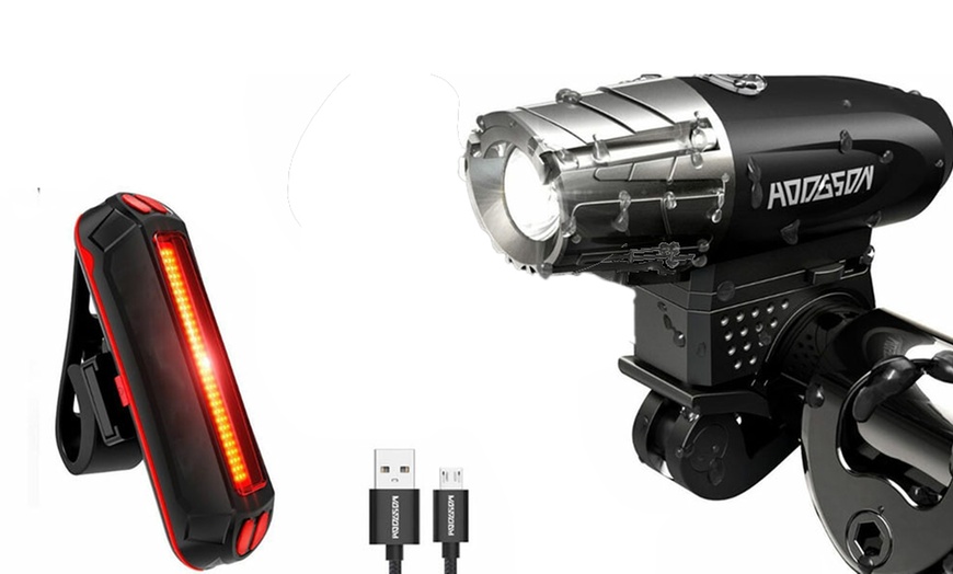 Image 2: Waterproof LED Rechargeable Bike Light Set