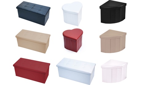 Pouf contenitore in ecopelle, disponibile in 3 modelli e 5 colori