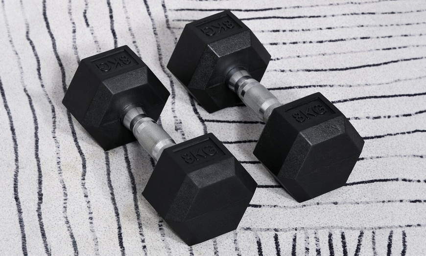 Image 23: HOMCOM Hex Dumbbell Weights 4kg-20kg; Rubber Weight and Metal Grip