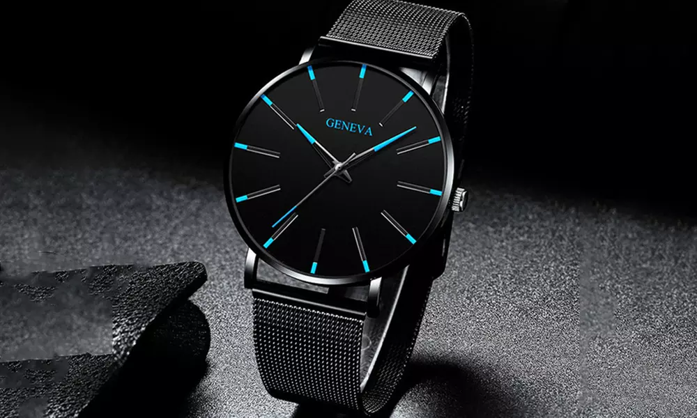 Montre Geneva à mouvement à quartz en acier inoxydable pour homme - Primary Image