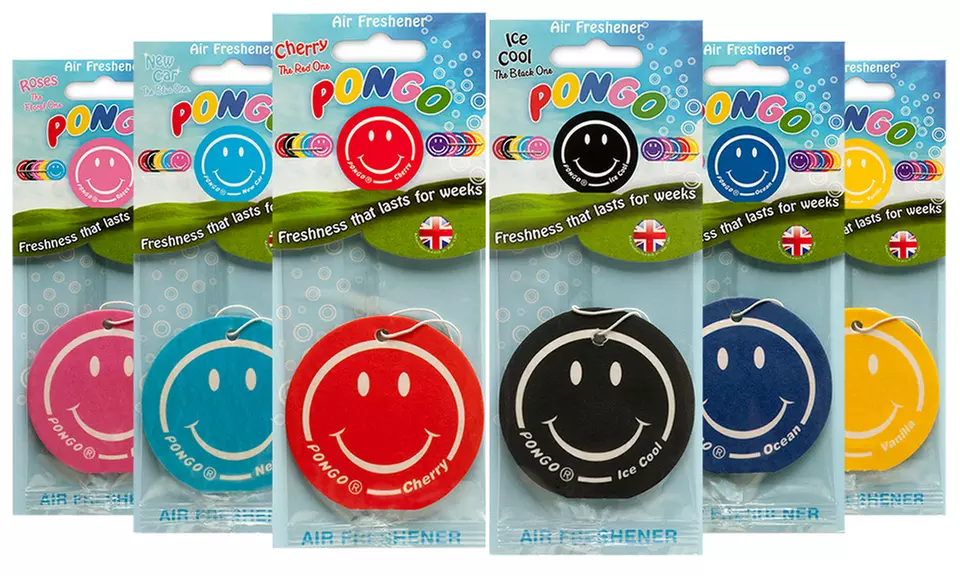 3x, 6x oder 9 x Pongo Smiley Auto-Lufterfrischer im Duft nach Wahl - Primary Image