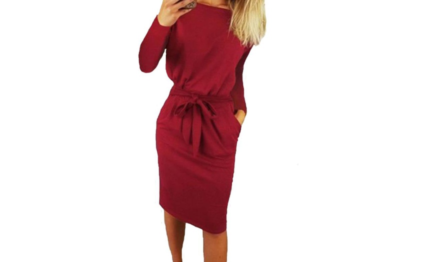 Image 4: Long Sleeve Belted Dress