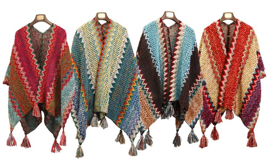 Image 1: Women's Open Front Poncho Cape Shawl