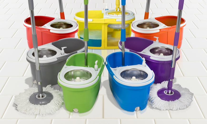 Image 1: Dual Spin Mop with Heads and Bucket