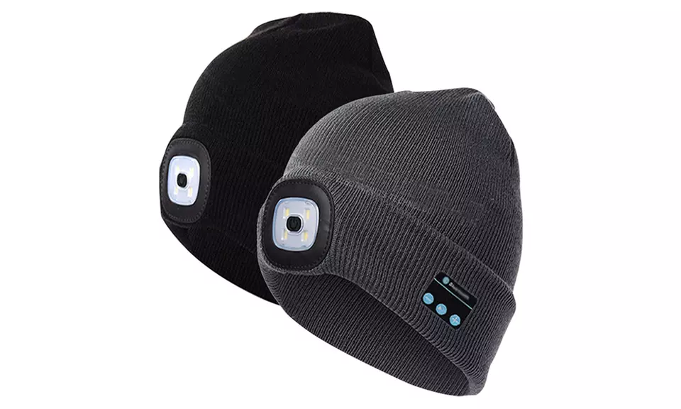 3D Luxe Rechargeable Unisex Wireless Bluetooth Beanie with LED Flashlight - Primary Image