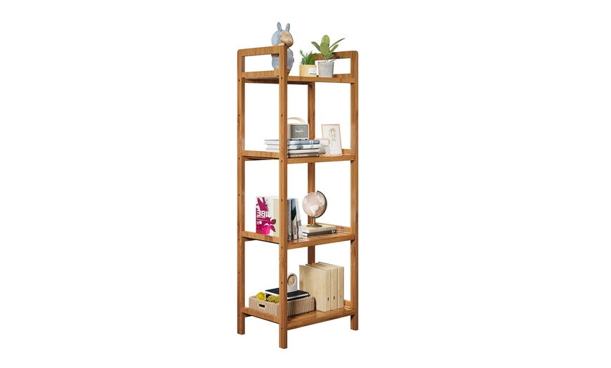 Image 5: Bamboo Wood-Tiered Book Storage Shelf Collection
