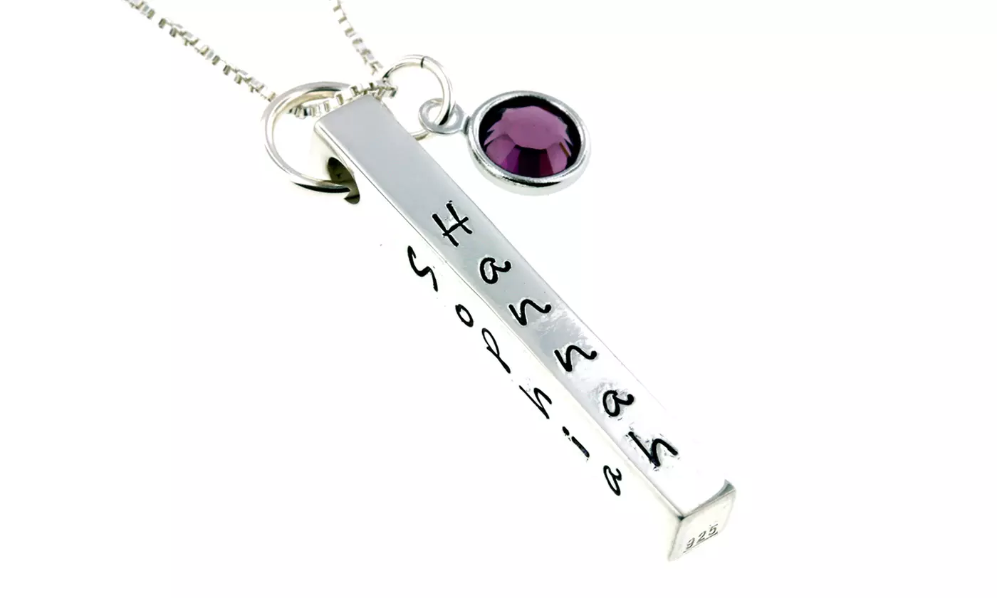Family Names Bar Pendant in Sterling Silver with Swarovski Elements from By Hannah Design (Up to 57% Off)  - Primary Image
