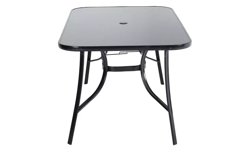 Image 24: Black Tempered Glass Coffee Table with Umbrella Hole 
