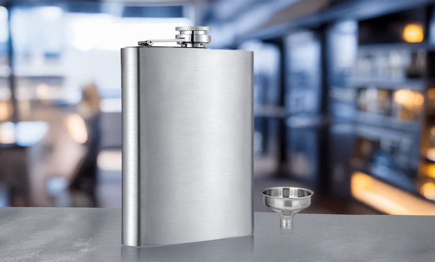 Image 1: Liquor Stainless Steel Pocket Hip Flask Screw Cap with Funnel