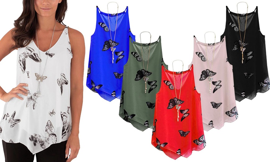 Image 1: Butterfly Print Chiffon Top