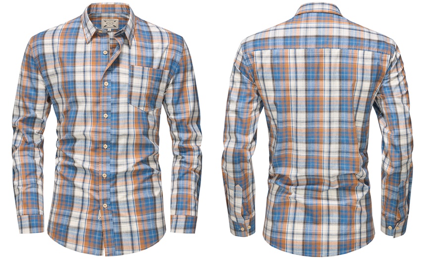 Image 5: Blu Apparel Men's Long Sleeve Checked Cotton Shirt