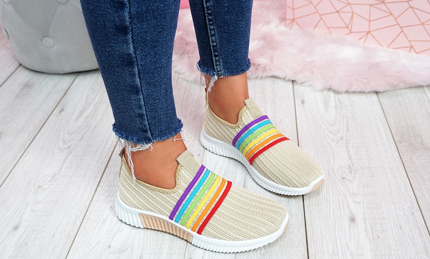 Image 2: Rainbow Knitted Slip-On Trainers