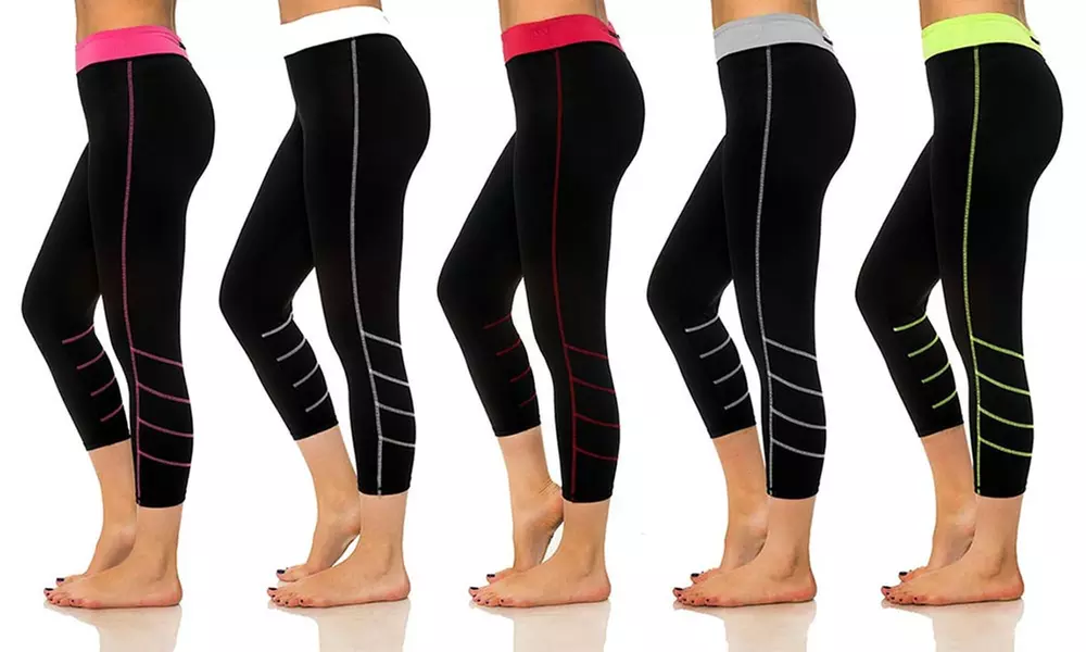 Women's Stretchy Capris with Contrast Stitching - Primary Image