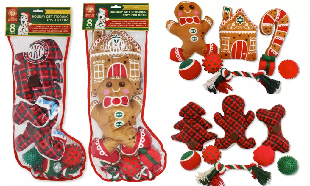 AKC Holiday Gift Stocking Dog Toys (8-Pack) - Primary Image