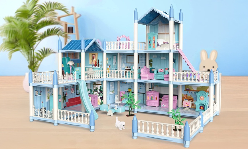 Image 10: 3D DIY Dollhouse Playset with Furniture and Figures for Kids