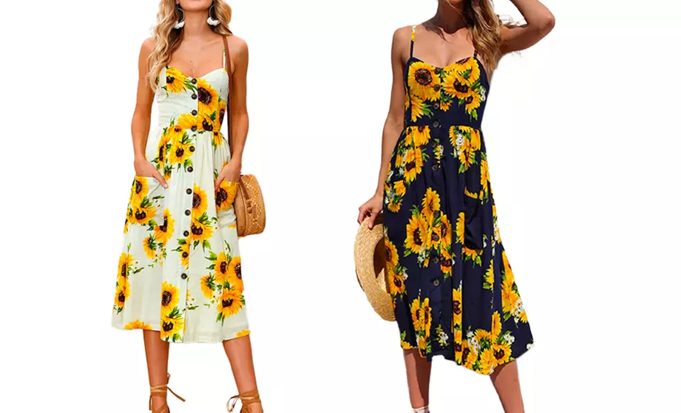 1x oder 2x Damen-Kleid mit Blumen-Muster in Navy oder Weiß und in der Größe nach Wahl - Primary Image