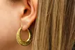 Italian 925 Sterling Silver Greek Key Hoop Earrings - Second Medium