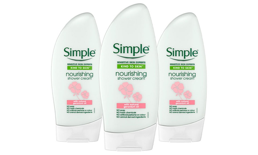 Image 3: Simple Kind to Skin Nourishing Shower Gel Three-Pack