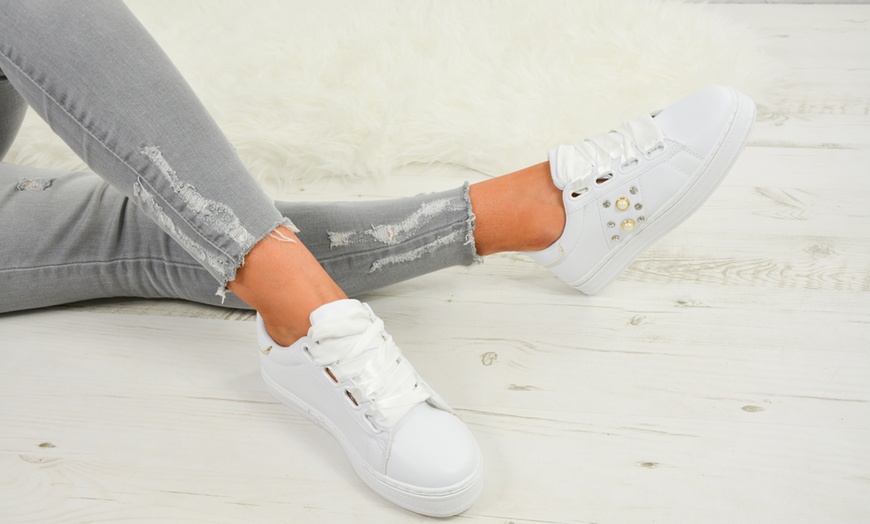 Image 13: Women's Satin Bow Sneakers