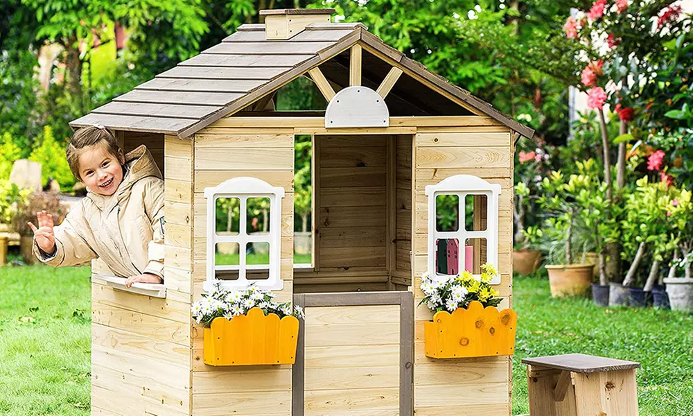 Outsunny Wooden Playhouse for Kids
