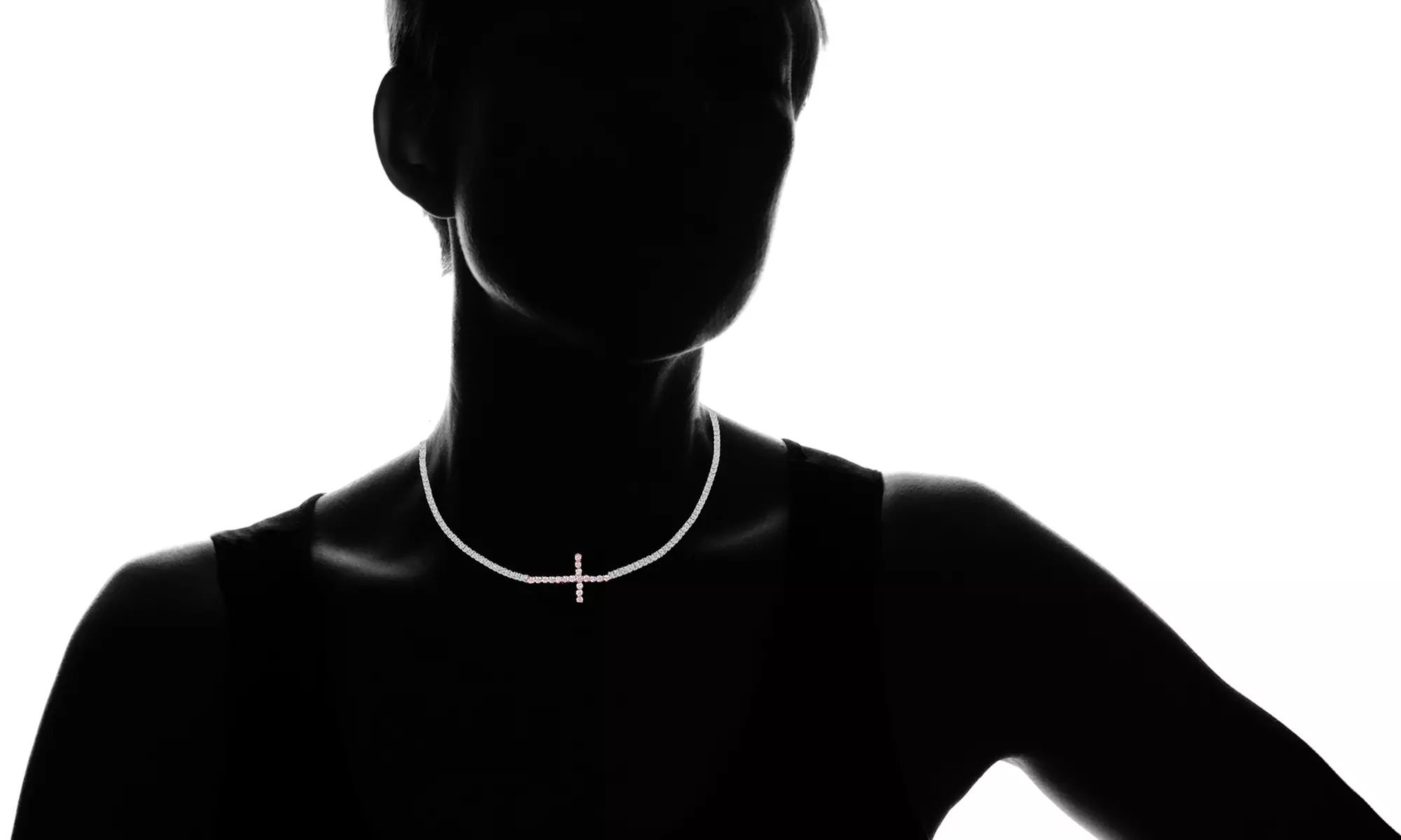 Cubic Zirconia Dainty Cross Tennis Necklace in Sterling Silver - Image 2