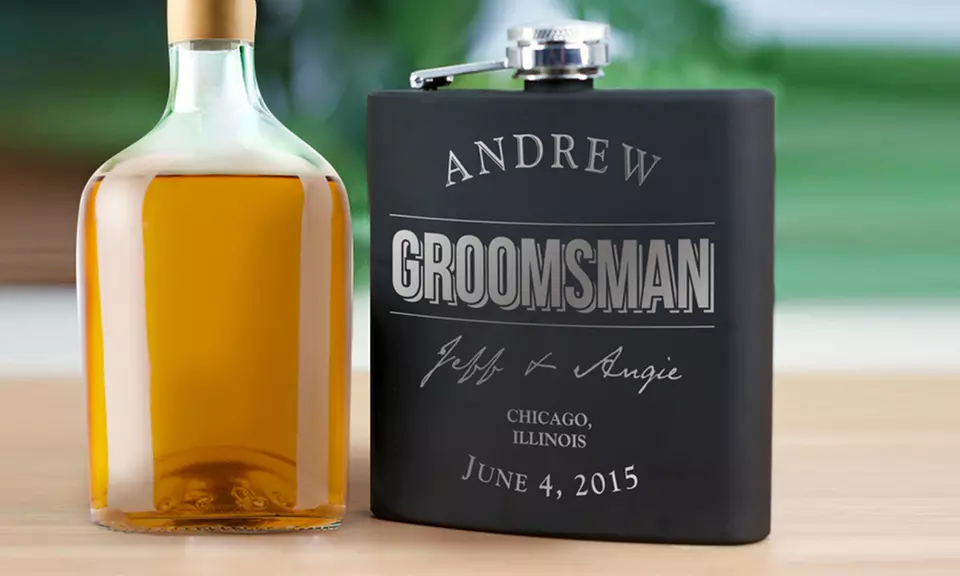 One, Two, Three, or Four Stainless-Steel Engraved Groomsman's Flasks from GiftsForYouNow.com (Up to 55% Off) - Primary Image