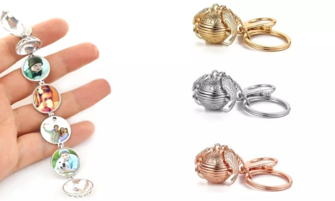 1x oder 2x Foto-Schlüsselanhänger mit Engelsflügel-Design in Silber, Gold oder Roségold - Primary Image