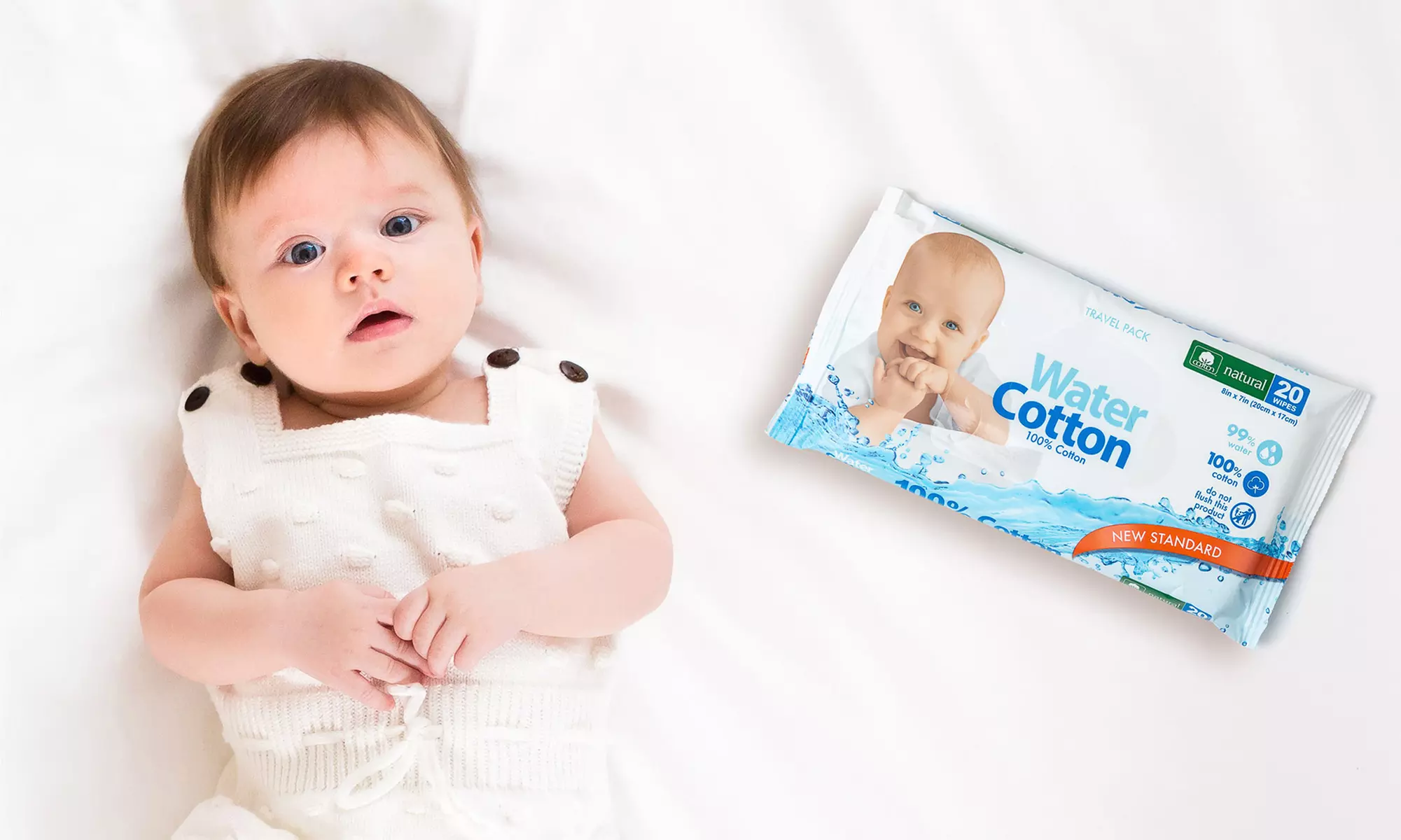 100% Cotton Biodegradable Wet Baby Wipes (20-Count) (1-, 3-, 6-, 12-Pack) - Primary Image