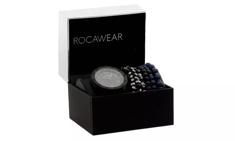 Rocawear Men's Fashion Leather Watch with Free Beaded Bracelet Set - Primary Image