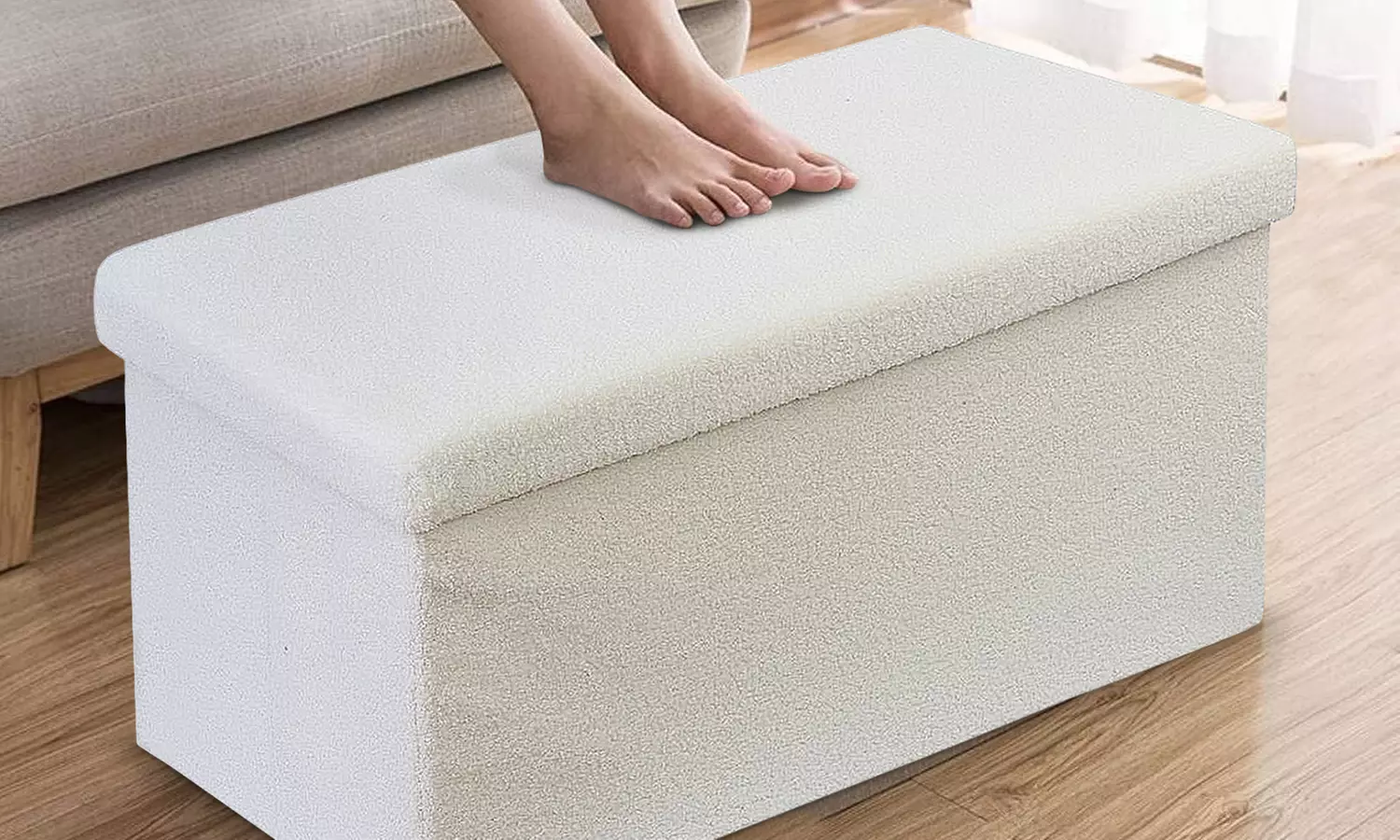 Teddy Boucle Storage Ottoman or Foldable Cube Footstool