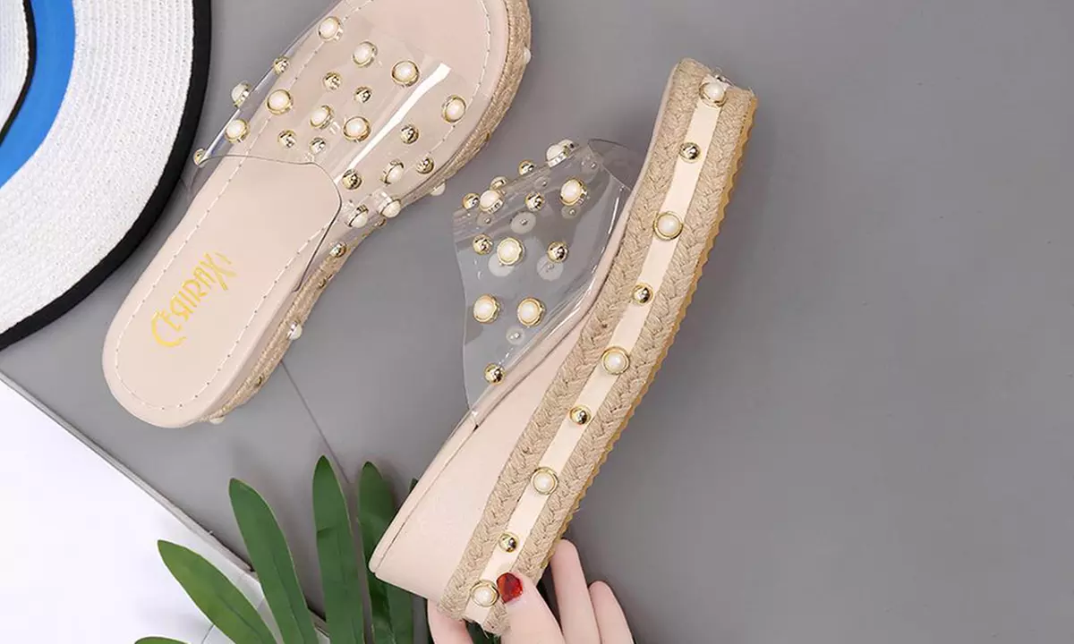 Sandales compensées en plastique et ornées de perles - Second Medium