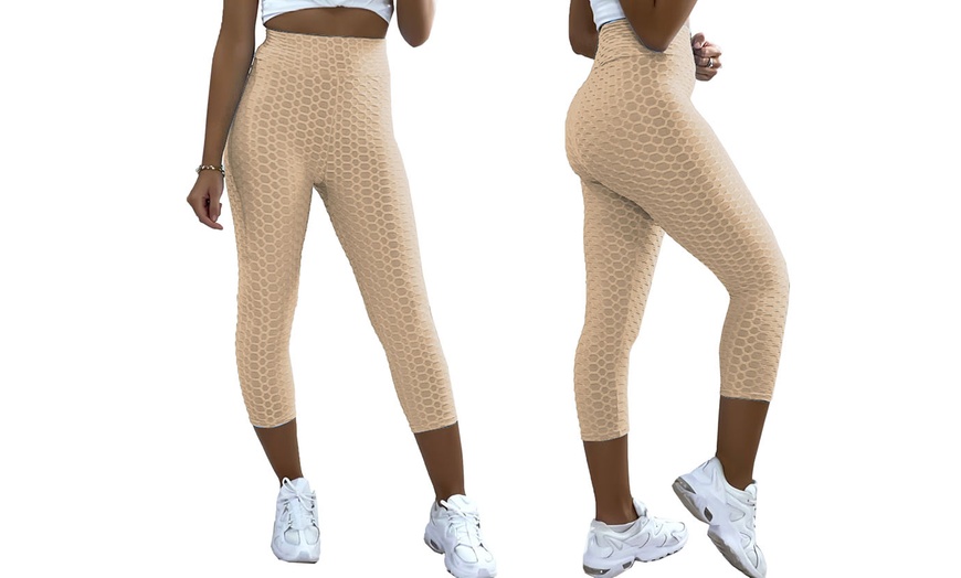 Image 12: Womens' High Waist Honeycomb Textured Leggings