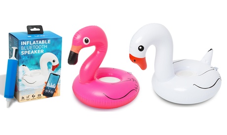 1x oder 2x aufblasbarer schwimmender Flamingo-Bluetooth-Lautsprecher in Pink oder Weiß