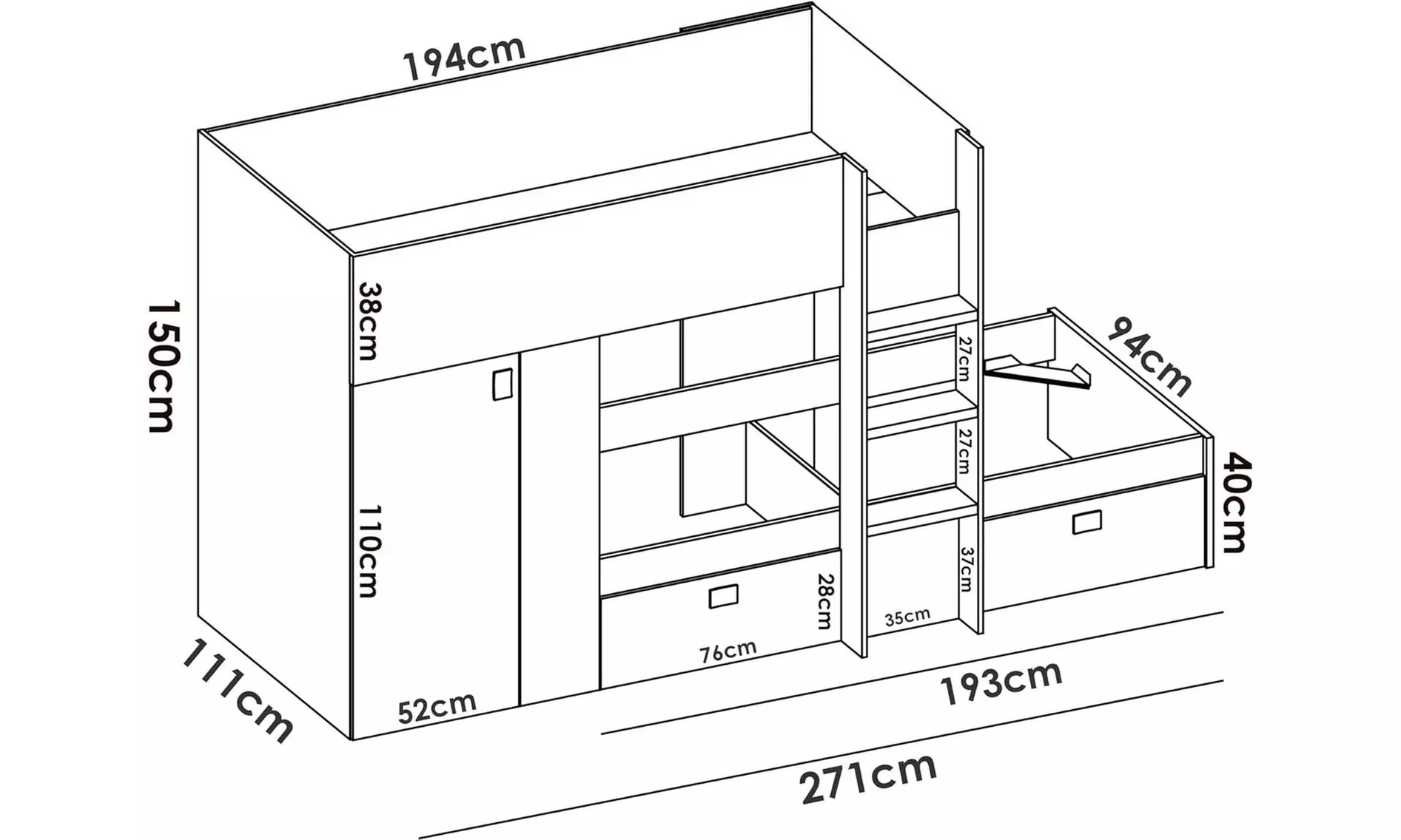 Stapelbed met twee eenpersoonsbedden