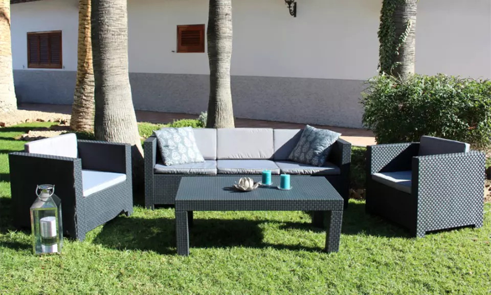 Conjunto de jardín con sofá, sillones, mesa y baúl con envío gratuito - Primary Image