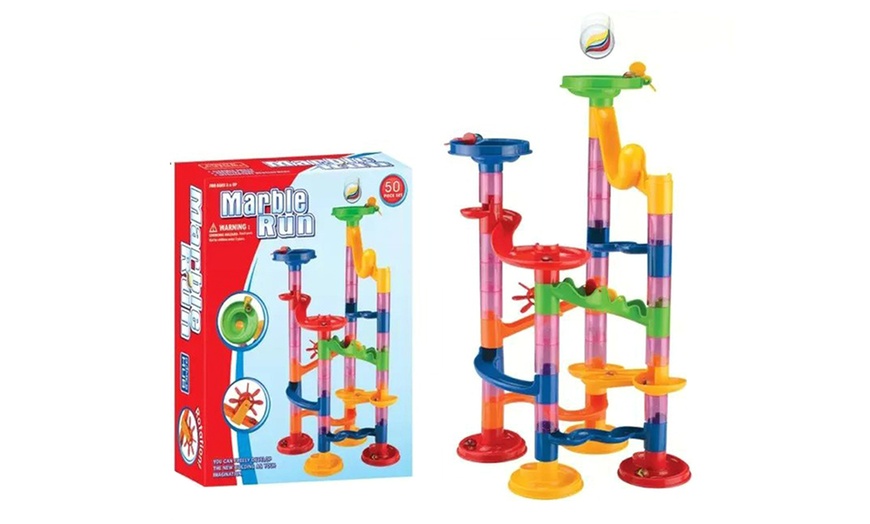 Image 1: One or Two 50-Piece Glass Marble Run Race Sets