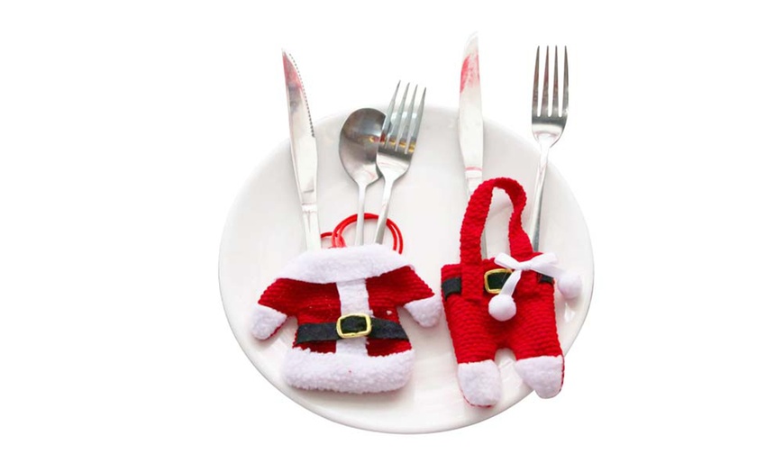 Image 9: 3 Packs Christmas Wine Bottle Bags / Santa Claus Cutlery Set