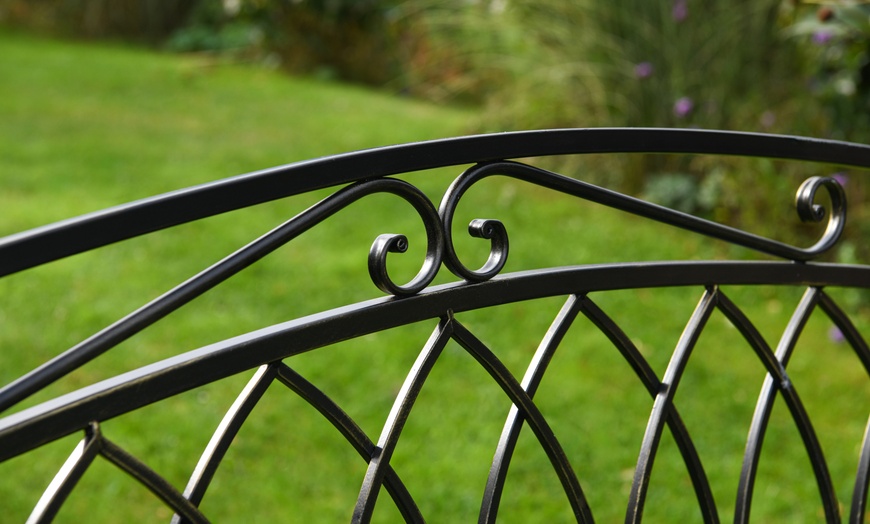 Image 4: Victorian Design Wrought Iron Garden Arch with Bench