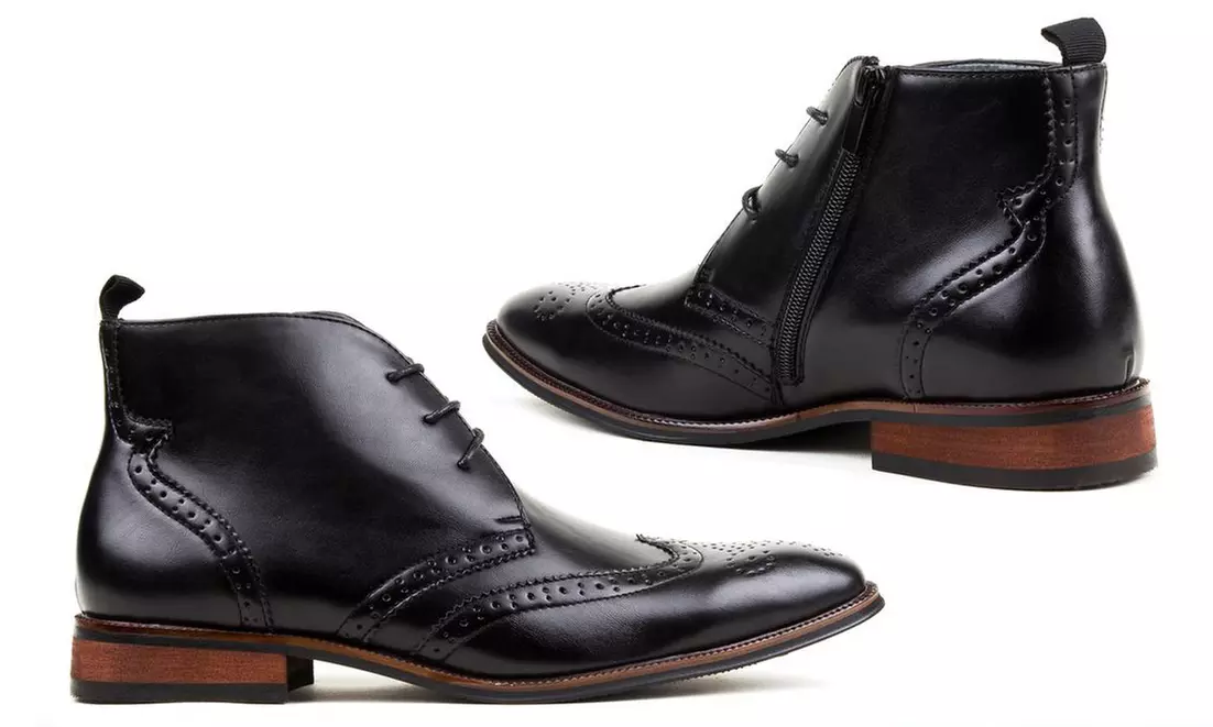 Gino Vitale Men's Wing-Tip Brogue Dress Boots - Second Medium