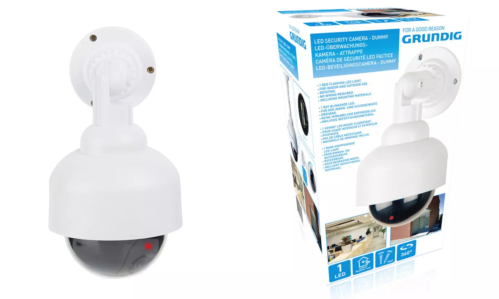 Grundig 360-Degree Dummy Security CCTV Camera with Flashing LED Light - Primary Image