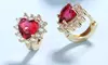 Ruby Heart with Omega Lever-Back Closure in 14K Gold Plated