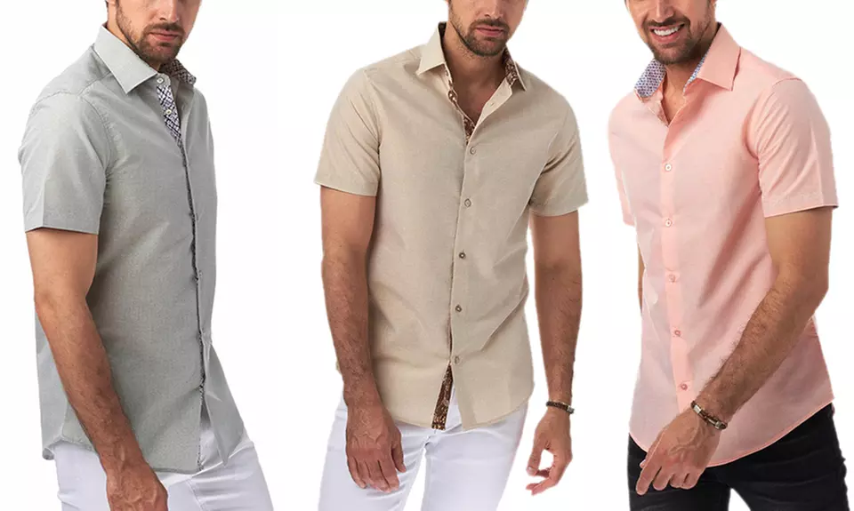 Tom Baine Men's Slim Fit Solid Short Sleeve Button Down Shirt (S-2XL) - Primary Image