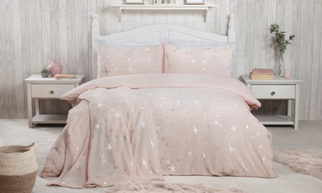 Juego de funda de edredón de felpa con estrellas plateadas