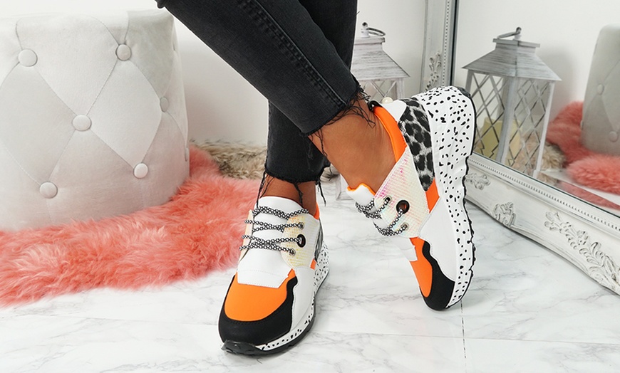 Image 3: Lace Up Animal Print Trainers