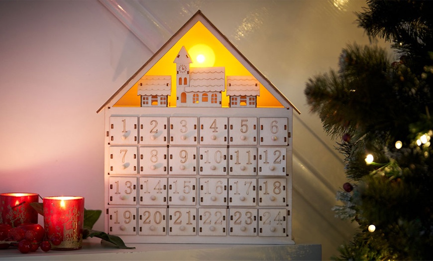 Image 1: LED Illuminated Wooden Advent Calendar