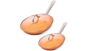 Exclusive: Non-Stick Ceramic Copper Frying Pans with Lids (4-Piece)