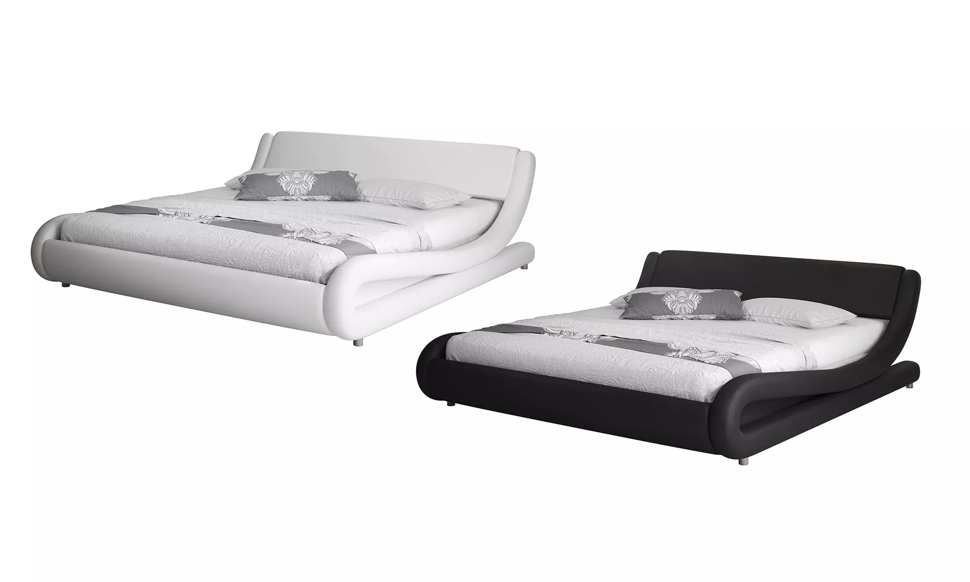 Modernes Doppelbett Alessia mit Bezug in Leder-Optik in Weiß oder Schwarz in der Größe nach Wahl - Primary Image