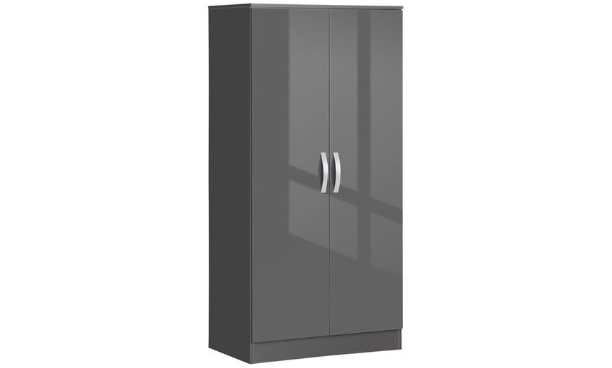 Image 2: HomCom High Gloss Grey Wardrobe